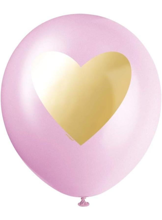 Unique بالونات لاتكس معدنية مطبوعة على شكل قلب ذهبي 12" - عبوة من 6 - Image 2