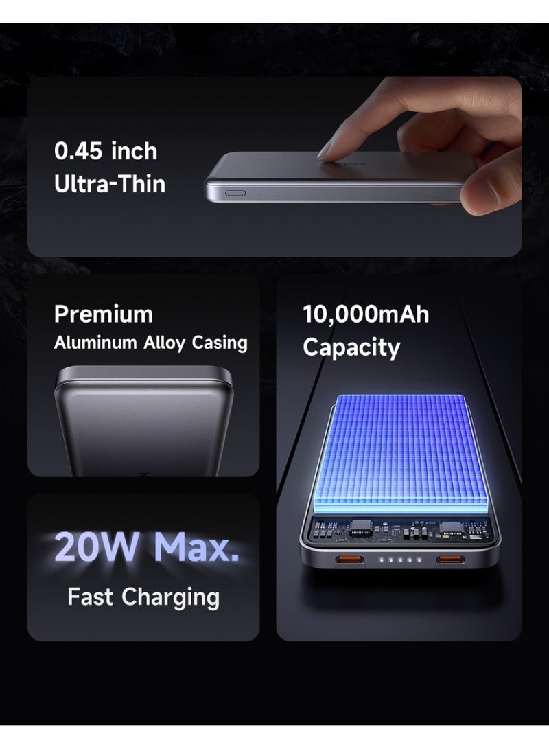 McDodo Slim Power Bank 10000mAh, Metal Ultra-Thin, 20W PD Fast Charging, Dual USB-C, Aluminum Alloy Body, Compact Portable Charger, Black, MC-3781 - Image 2