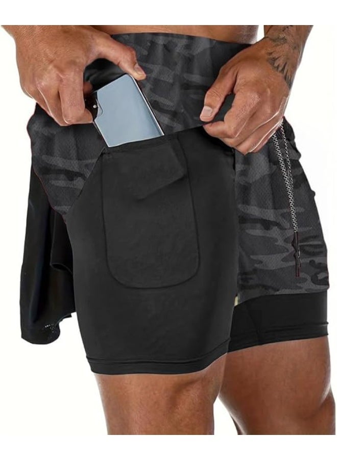 VITION Gym Shorts for Men, Men's Activewear Running Shorts,Drawstring Gym Shorts Men, 2 Layer Loose Athletic Shorts with 4 Pockets (XX-Large, Camouflage Gray) - Image 4