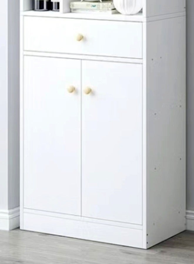 Multipurpose Multi-Tiers Modern Design Bookshlef Large 2 Door Storage Cabinet With Drawer Vertical Economical Against Wall Floor Shelf Bookcase Rack 15 mm Thick Wood Sheet for Living Room Home Office Furniture 60x24x182 cm