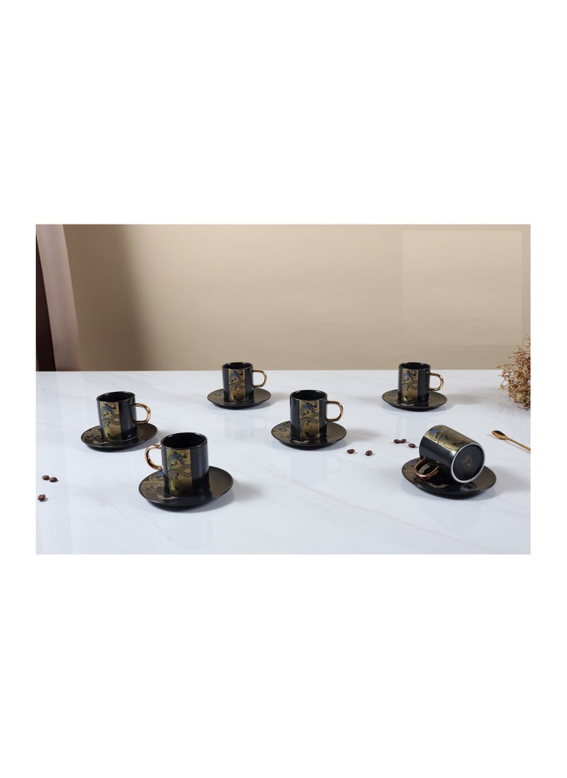 MARBLE - Black porcelain coffee set, 12 pieces, black marble CS361B - Image 1