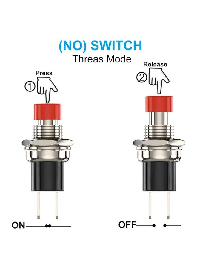 10pcs Momentary Mini Push Button Switch 1A 250VAC SPST NO NC Red Cap - Image 2