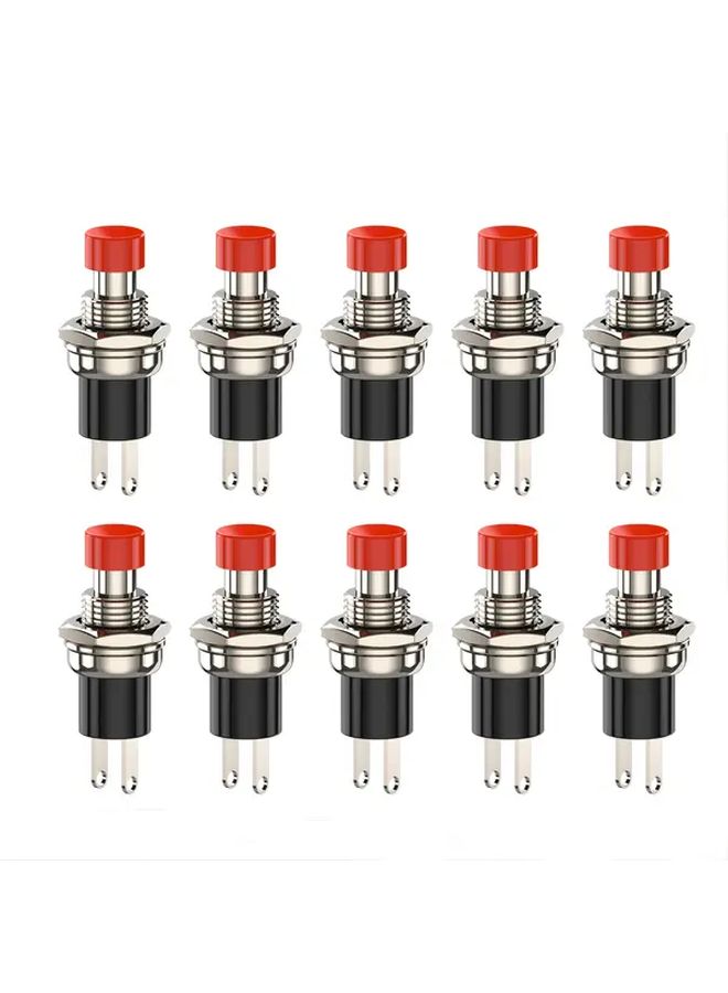 10pcs Momentary Mini Push Button Switch 1A 250VAC SPST NO NC Red Cap - Image 1
