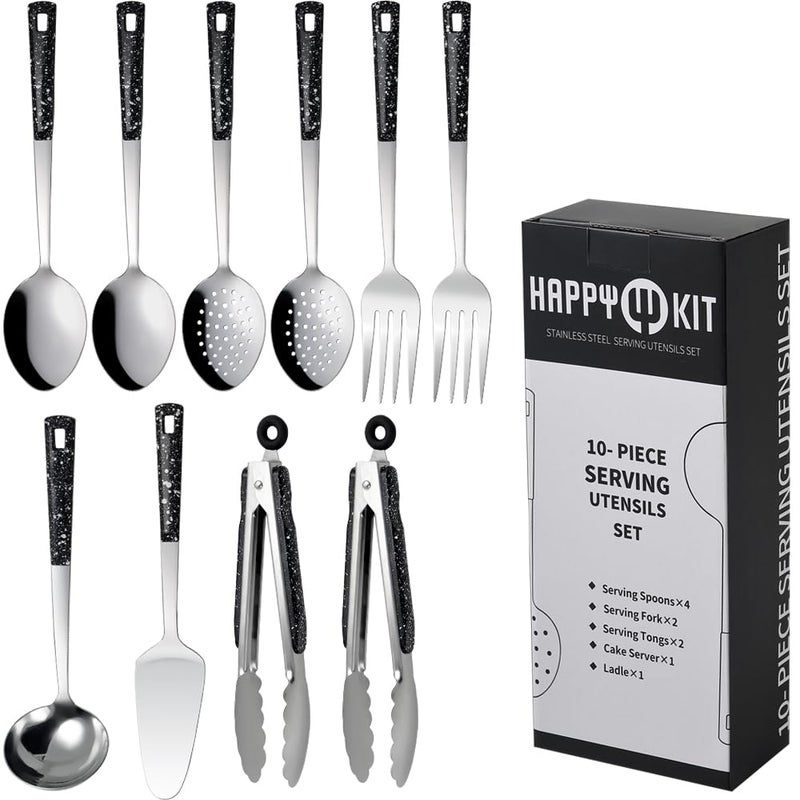 HAPPY KIT Stainless Steel Metal Serving Utensils - Set of Serving Spoons,Slotted Spoons, and Serving Tongs.serving - Image 1