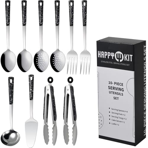 HAPPY KIT Stainless Steel Metal Serving Utensils - Set of Serving Spoons,Slotted Spoons, and Serving Tongs.serving - Image 2