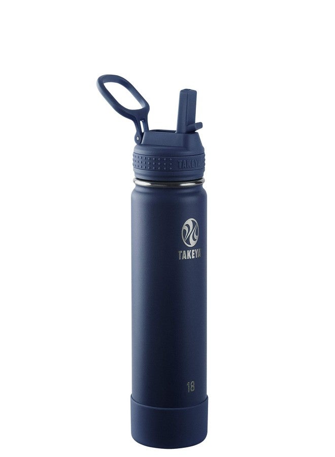 Takeya Actives Water Bottle with Straw Lid - Durable & Easy-Care Water Bottle with Stainless Steel Insulation - BPA-Free Lid with Carry Handle & Straw - Dishwasher-Safe - 18 oz, Midnight Blue - Image 1