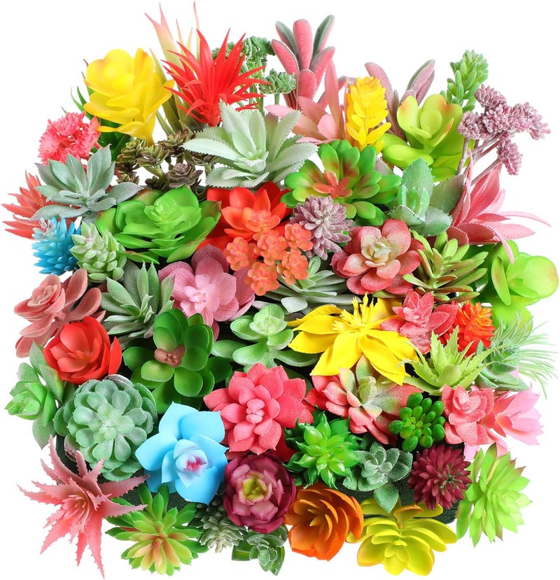 WILLBOND 100 Pcs Succulents Plants Artificial Fake Succulents Bulk Artificial Succulents Unpotted Realistic Plants Assorted Textured Succulent Succulent Plastic Cactus Stems Decoration (Fresh Style) - Image 1