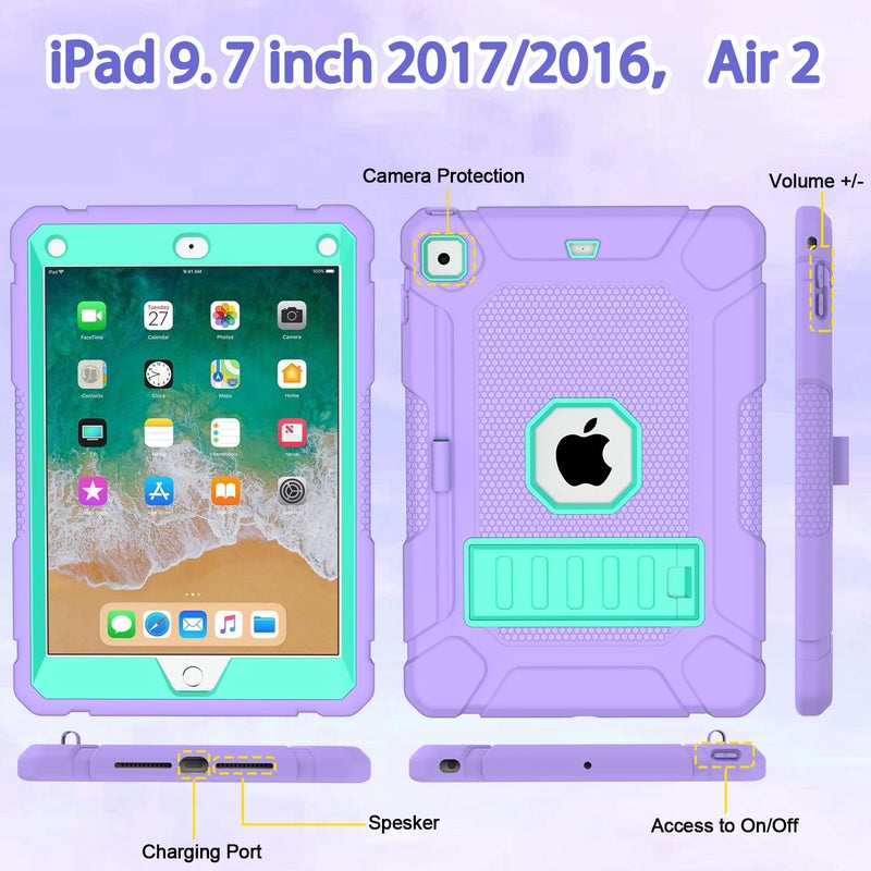 BMOUO Case for iPad 6th 5th Generation (iPad 9.7 inch, 2018/2017), Shockproof Protective iPad 9.7 Case with Built-in Stand/Pencil Holder for iPad 6th/5th Gen, Air 2, Purple - Image 4
