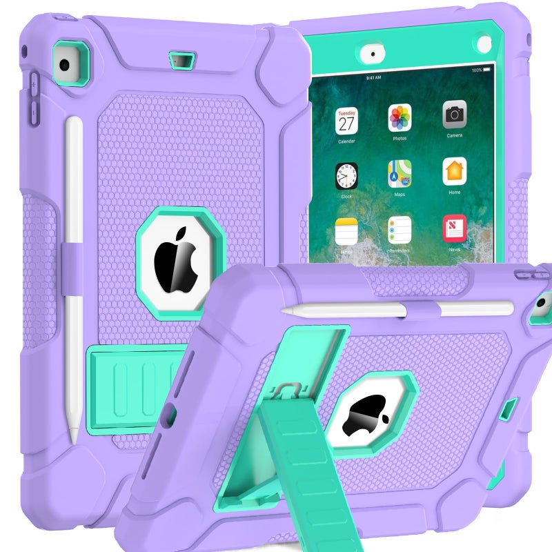 BMOUO Case for iPad 6th 5th Generation (iPad 9.7 inch, 2018/2017), Shockproof Protective iPad 9.7 Case with Built-in Stand/Pencil Holder for iPad 6th/5th Gen, Air 2, Purple - Image 1