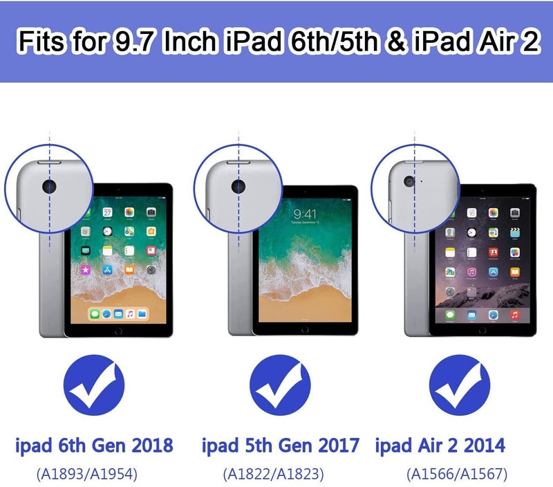 BMOUO Case for iPad 6th 5th Generation (iPad 9.7 inch, 2018/2017), Shockproof Protective iPad 9.7 Case with Built-in Stand/Pencil Holder for iPad 6th/5th Gen, Air 2, Purple - Image 2