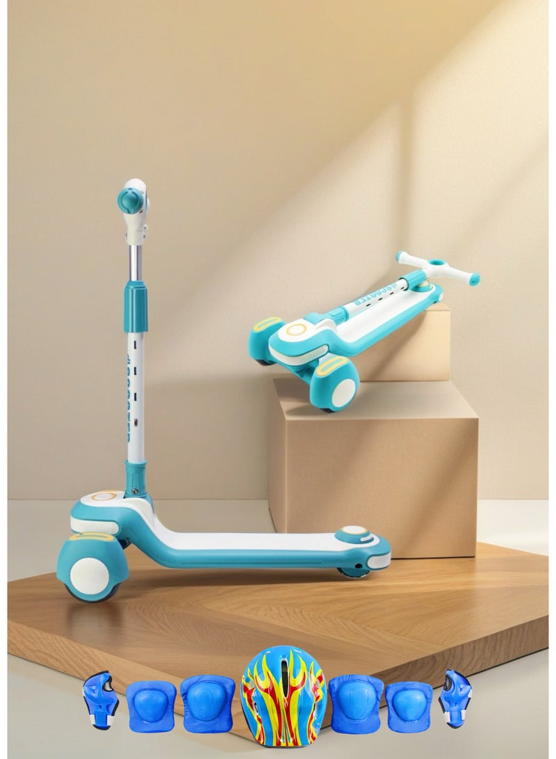 EASY FUTURE Kids Scooter with Music, Foldable Design, Height-Adjustable Handle, LED PU Wheels & Rear Brake – Ideal for 3–8 Years Including Full Protective Gear Set - Image 1