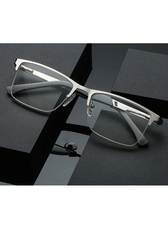 Booma Opticals ASH +2.00 Power Reading Glasses for Men & Women, Silver Frame, Presbyopia, Corrective Eyeglasses, Prescription glasses,  Anti-Blue Light Lenses, Unisex – Half-rim Metal Frame and Hinge, Stylish Square Design, Computer Screen & Eyestrain Relief - Image 5