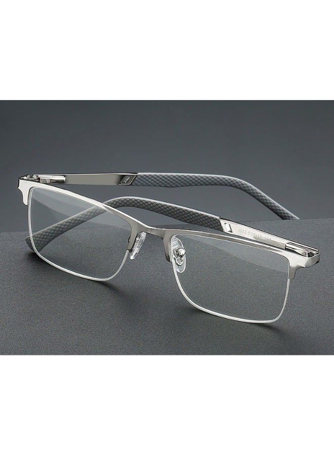 ASH +2.00 Power Reading Glasses for Men & Women, Silver Frame, Presbyopia, Corrective Eyeglasses, Prescription glasses, Anti-Blue Light Lenses, Unisex – Half-rim Metal Frame and Hinge, Stylish Square Design, Computer Screen & Eyestrain Relief