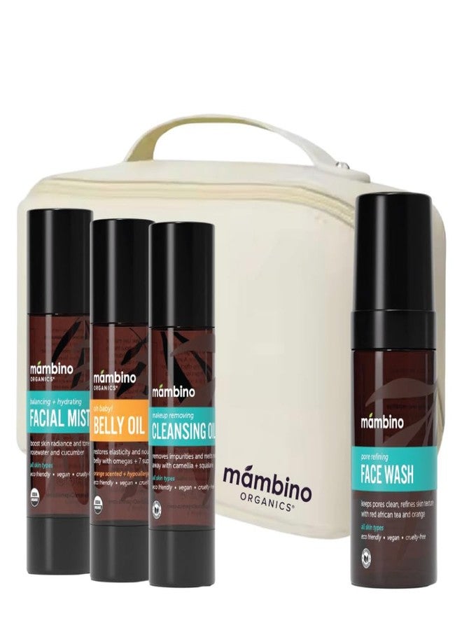 Mambino Organics Third Trimester Skincare Set, Pregnancy Skin Care Kit with Belly Oil, Rose Facial Mist, Cleansing Oil, Face Wash + Free Bag - Image 1