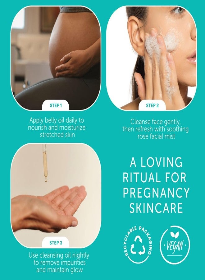 Mambino Organics Third Trimester Skincare Set, Pregnancy Skin Care Kit with Belly Oil, Rose Facial Mist, Cleansing Oil, Face Wash + Free Bag - Image 5