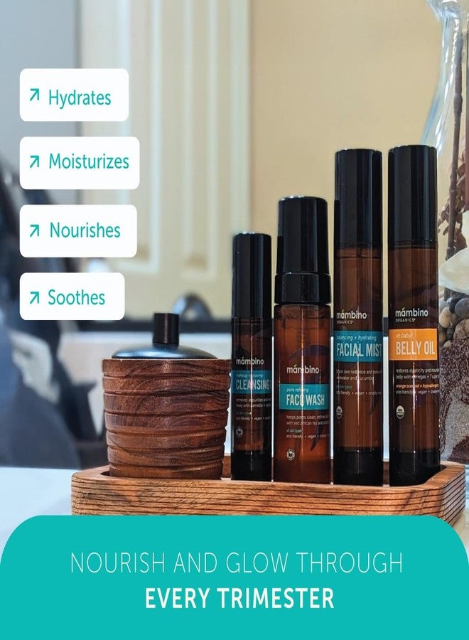 Mambino Organics Third Trimester Skincare Set, Pregnancy Skin Care Kit with Belly Oil, Rose Facial Mist, Cleansing Oil, Face Wash + Free Bag - Image 3