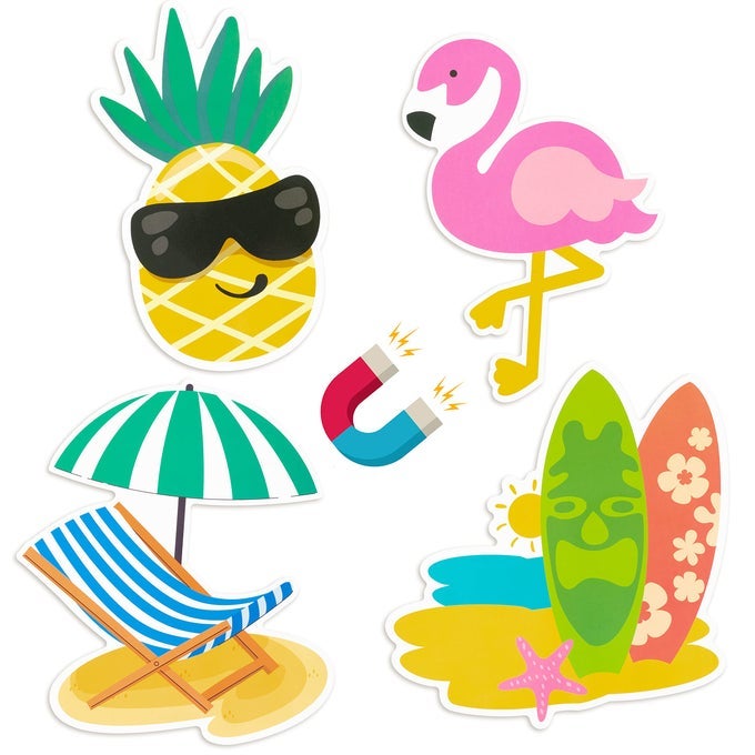 4PCS CRUISE DOOR MAGNETS DECORATIONS MAGNETIC REFRIGERATOR CAR CABIN SHIP MAGNET TROPICAL BEACH SUMMER HAWAII DECAL FLAMINGO PINEAPPLE SURFBOARD FRIDGE STICKER FOR HOME KITCHEN CABINET DECOR