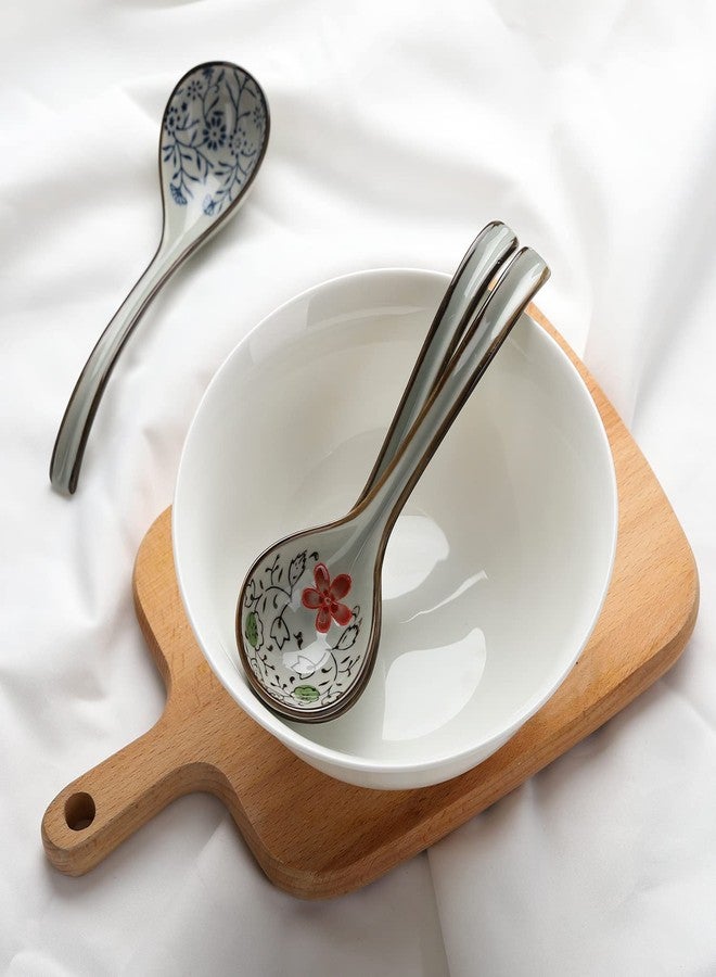 Evannt Ceramic Soup Spoons Set of 4 Porcelain Japanese Soup Spoon Long Handle Asian Soup Spoon Sets for Pho Ramen Noodles Wonton Dumpling Rice (Model 2#) - Image 5