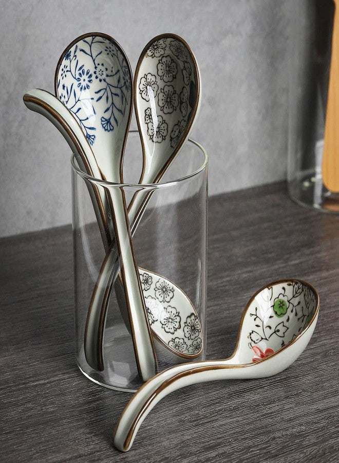 Evannt Ceramic Soup Spoons Set of 4 Porcelain Japanese Soup Spoon Long Handle Asian Soup Spoon Sets for Pho Ramen Noodles Wonton Dumpling Rice (Model 2#) - Image 2