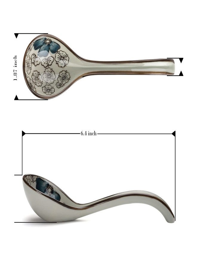Evannt Ceramic Soup Spoons Set of 4 Porcelain Japanese Soup Spoon Long Handle Asian Soup Spoon Sets for Pho Ramen Noodles Wonton Dumpling Rice (Model 2#) - Image 3