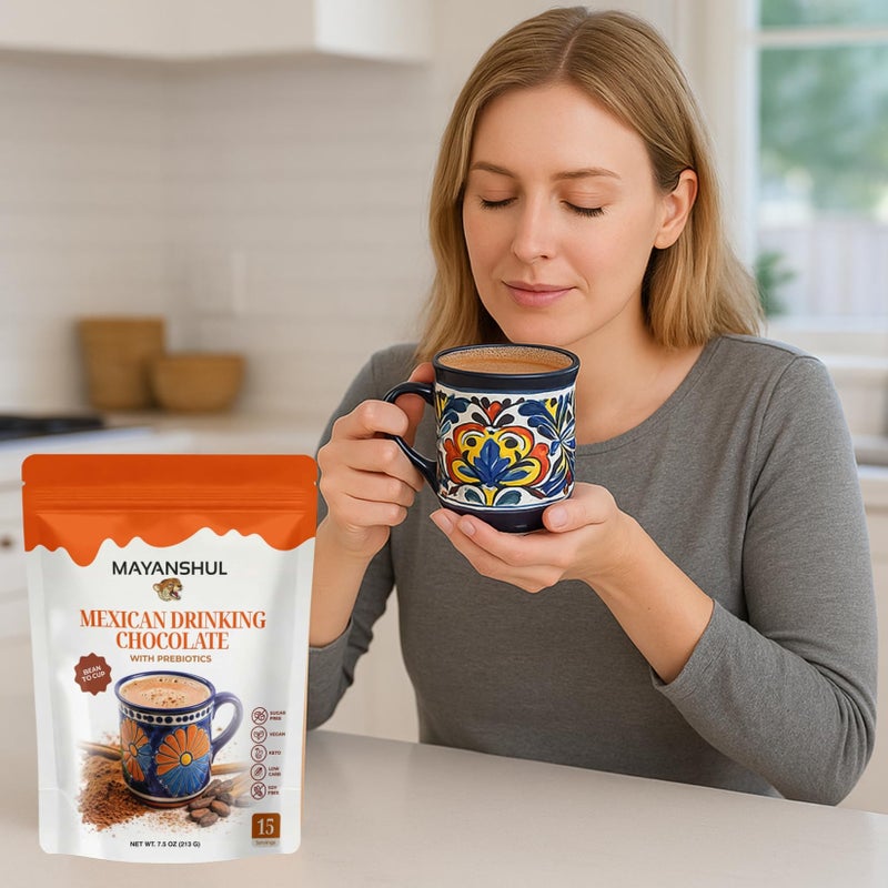Mayanshul Mexican Hot Chocolate Mix -Real Cacao from Mexico- Rich, Smooth & Lightly Sweetened, Cane Sugar Free | Prebiotic Fiber | Keto, Low Carb, Dairy-Free - 15 Servings - Image 4
