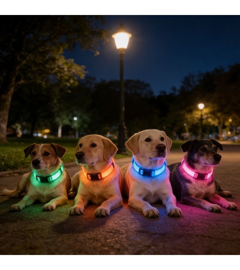 Orange USB Rechargeable LED Dog Collars Set of 2 Adjustable Soft Medium Large - Image 2