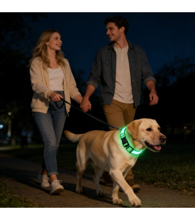 Orange USB Rechargeable LED Dog Collars Set of 2 Adjustable Soft Medium Large - Image 5