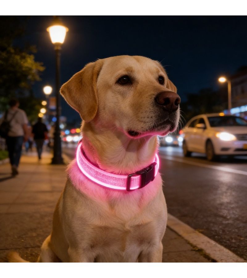Orange USB Rechargeable LED Dog Collars Set of 2 Adjustable Soft Medium Large - Image 1