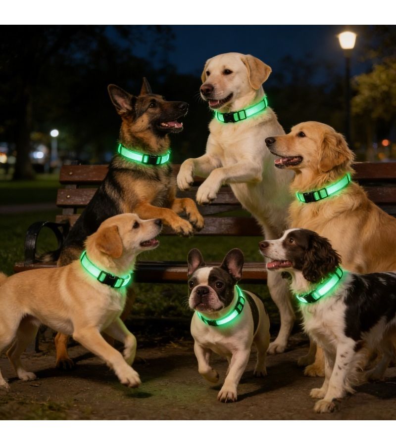 Orange USB Rechargeable LED Dog Collars Set of 2 Adjustable Soft Medium Large - Image 3