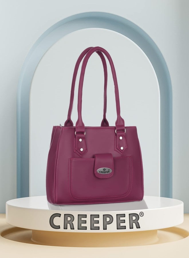 creeper Women’s PU Leather Top Handle Handbag | Stylish Shoulder Purse for Girls & Ladies | Large Capacity Multi-Pocket Tote Bag for Office, College, Travel & Daily Use (Maroon) - Image 3