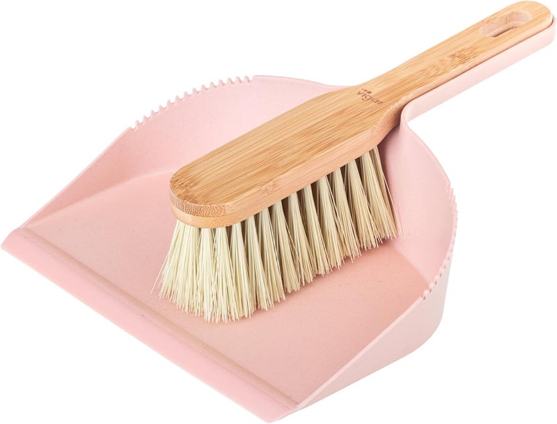 Vigar Zeroline Mini Bamboo Broom with Dustpan Combo Set Small Dust Pan and Brush Set for Dust Pet Hair Car and Crumb House Kitchen Broom Pink - Image 1