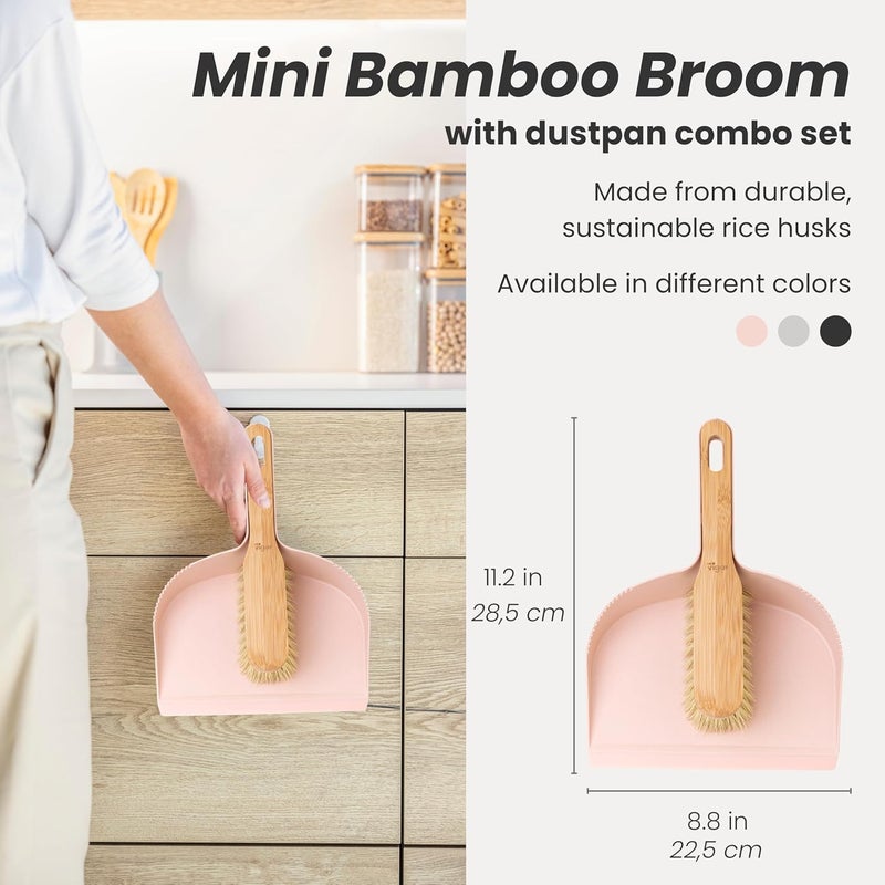 Vigar Zeroline Mini Bamboo Broom with Dustpan Combo Set Small Dust Pan and Brush Set for Dust Pet Hair Car and Crumb House Kitchen Broom Pink - Image 2