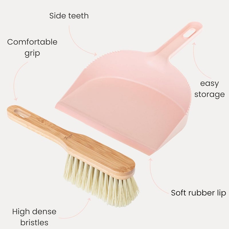 Vigar Zeroline Mini Bamboo Broom with Dustpan Combo Set Small Dust Pan and Brush Set for Dust Pet Hair Car and Crumb House Kitchen Broom Pink - Image 3