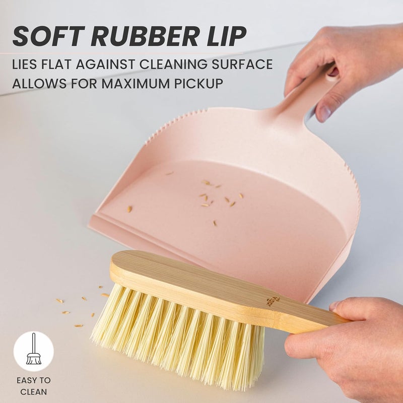 Vigar Zeroline Mini Bamboo Broom with Dustpan Combo Set Small Dust Pan and Brush Set for Dust Pet Hair Car and Crumb House Kitchen Broom Pink - Image 4