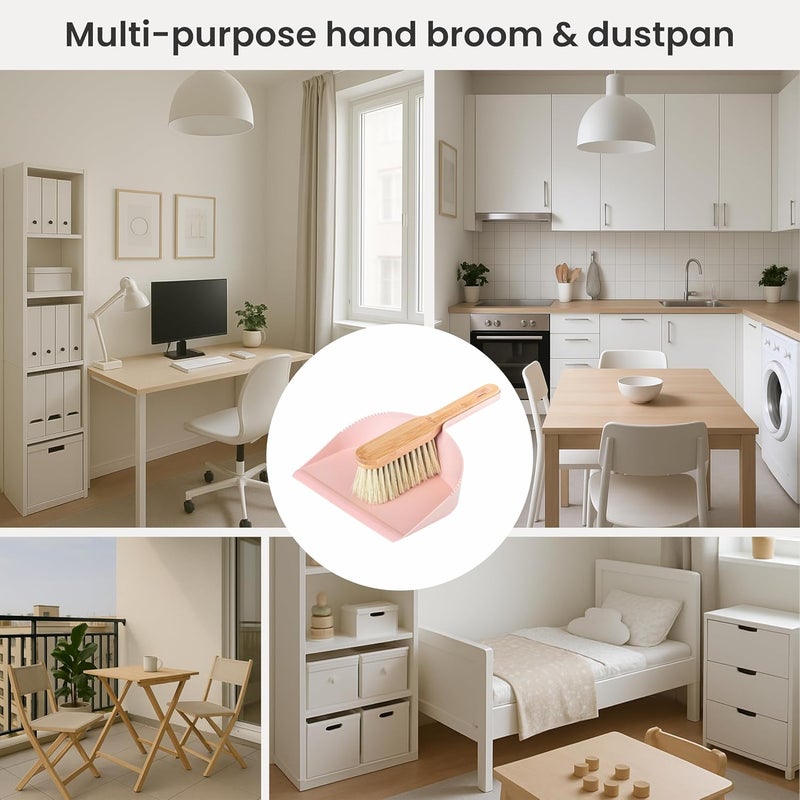 Vigar Zeroline Mini Bamboo Broom with Dustpan Combo Set Small Dust Pan and Brush Set for Dust Pet Hair Car and Crumb House Kitchen Broom Pink - Image 5