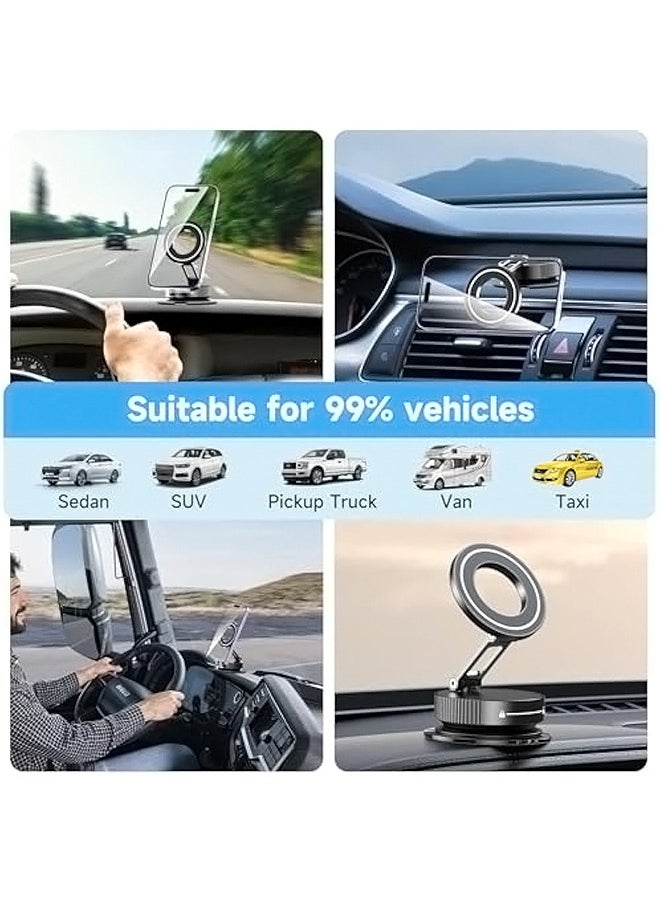 Generic - Vacuum Magnetic Suction Cup Phone Mount 360° Rotation Base HandsFree Adjustable Magnetic Car Phone Holder Magnetic Phone Holder Suitable for Car/Gym/Mirror/Smooth Surface - Image 1