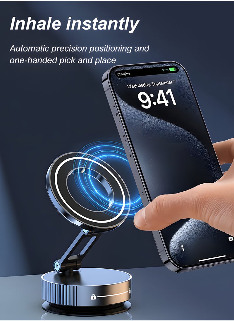 Generic - Vacuum Magnetic Suction Cup Phone Mount 360° Rotation Base HandsFree Adjustable Magnetic Car Phone Holder Magnetic Phone Holder Suitable for Car/Gym/Mirror/Smooth Surface - Image 1