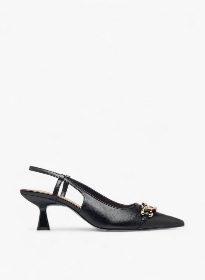 Paprika Metal Accent Slingback Shoes with Kitten Heels  - Image 3