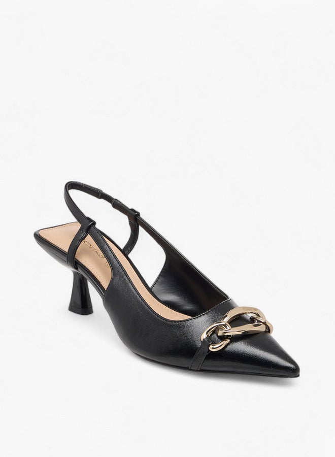 Paprika Metal Accent Slingback Shoes with Kitten Heels  - Image 2