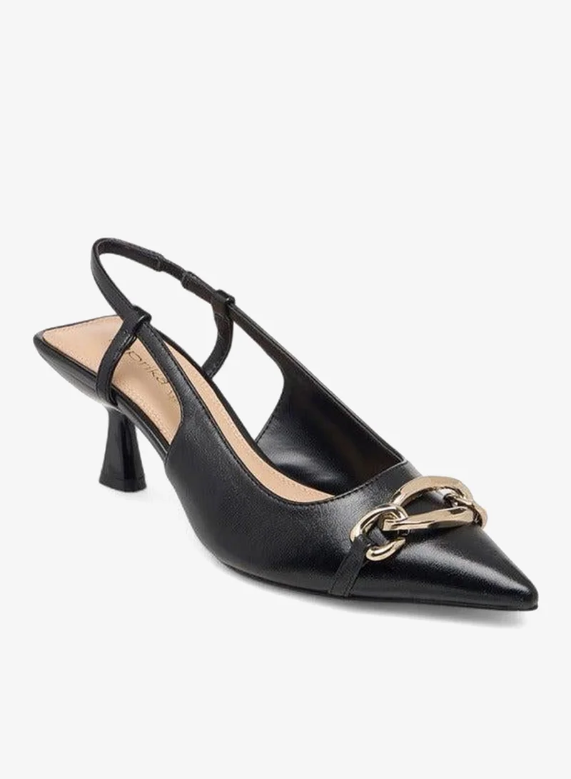 Metal Accent Slingback Shoes with Kitten Heels