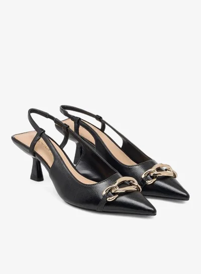 Paprika Metal Accent Slingback Shoes with Kitten Heels