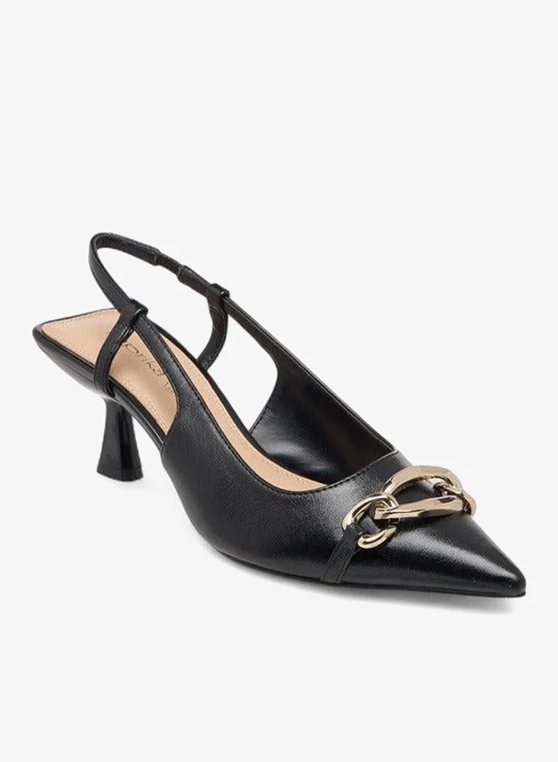 Paprika BLACK Metal Accent Slingback Shoes with Kitten Heels for Women | Best Price UAE
