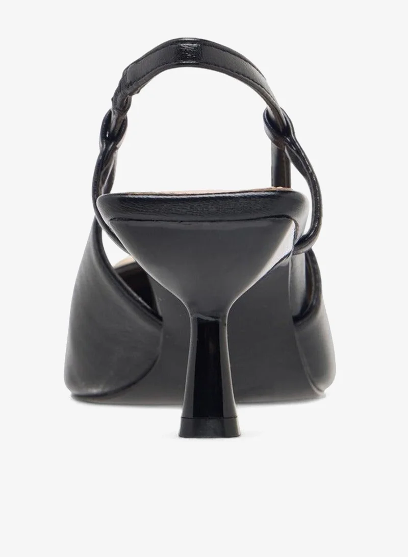 Paprika BLACK Metal Accent Slingback Shoes with Kitten Heels for Women | Best Price UAE
