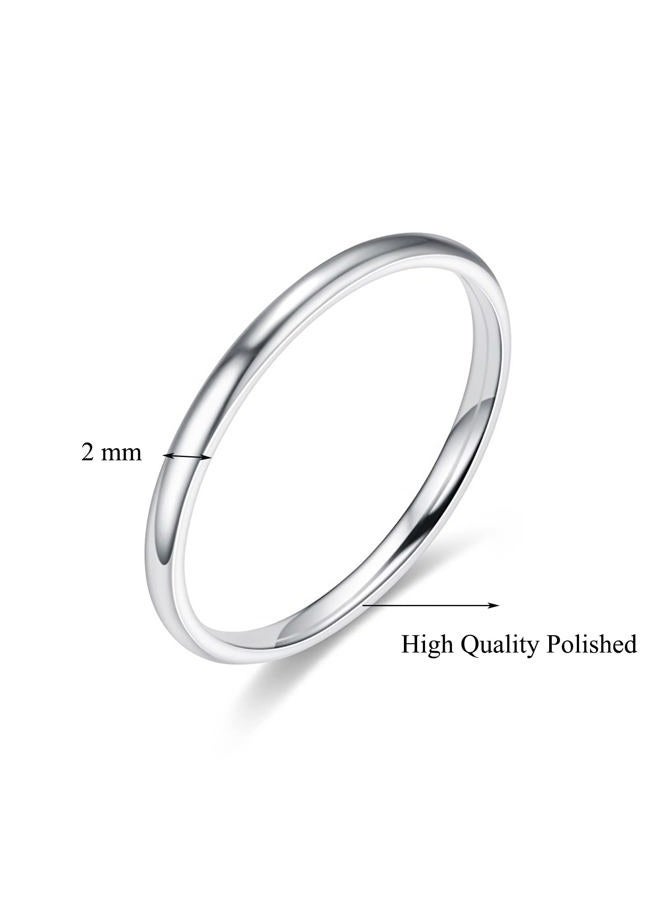 Moplusea 2mm Stainless Steel Classical Plain Stacking Band Statement Wedding Promise Ring For Women Girls, stainless steel, No Gemstone - Image 2