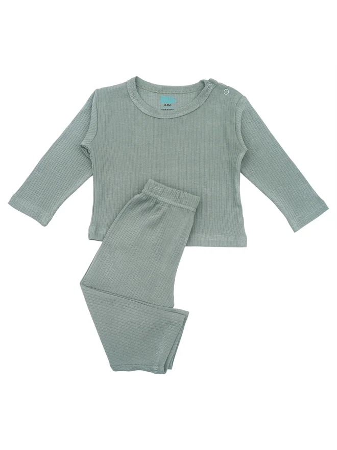 بابيز_بيسك Babies Basic Premium Ribbed Cotton Long Sleeves Top and Bottom Set