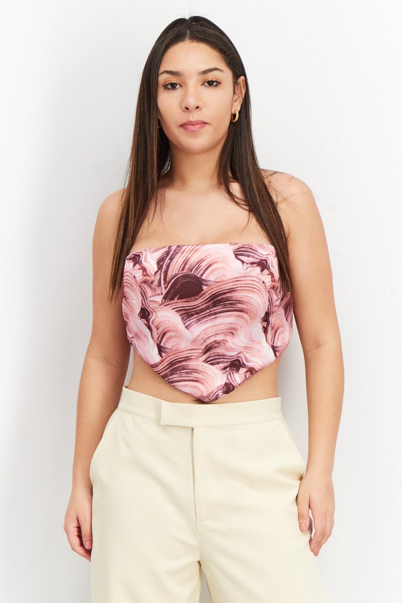 NA-KD Emma Ellingsen x NA-KD Women Straight Across Strapless Abstract Top, Multicolor - Image 1