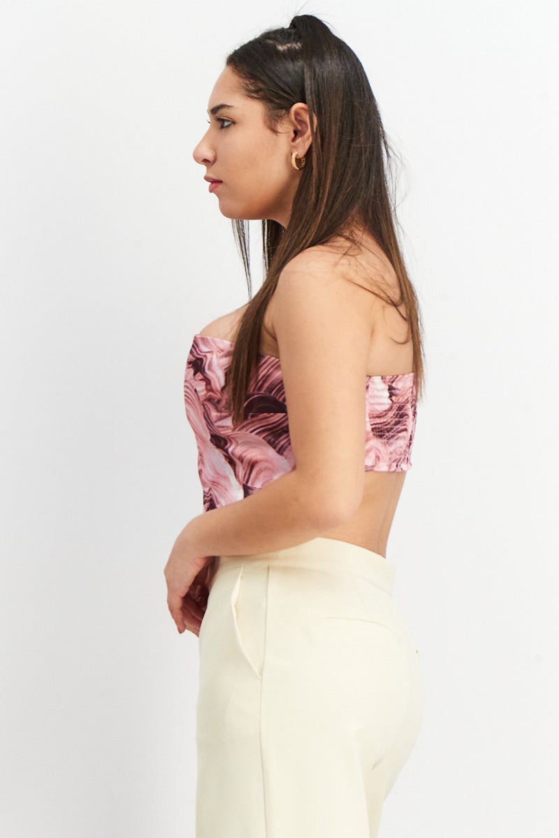 NA-KD Emma Ellingsen x NA-KD Women Straight Across Strapless Abstract Top, Multicolor - Image 2