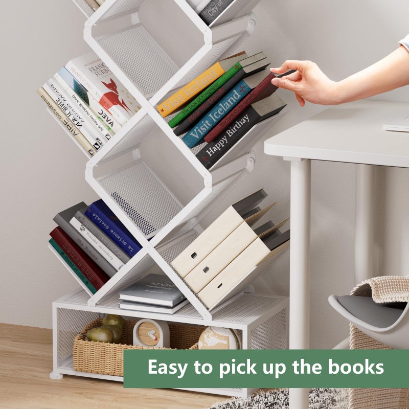 Gintan 9-Tier Corner Bookshelf with Storage,Bedroom Shelves Folding Bookshelves,No Installation Required Shelf Tree Bookcase for Living Room,Study,Home Office,Bed Room (White) - Image 5