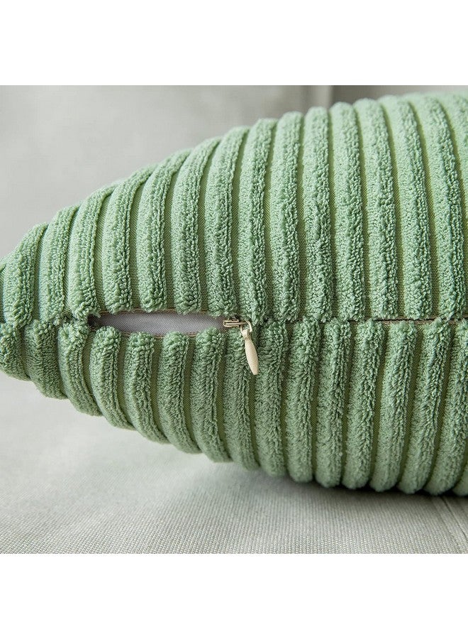 Guffaw / Corduroy/Stripped/Luxury 340 TC Cushion Covers Standard Size 16"X16" Inches (Sage Green, 4) - Image 3