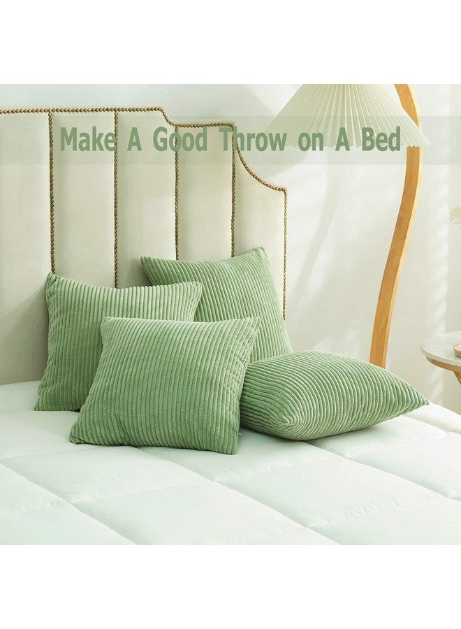 Guffaw / Corduroy/Stripped/Luxury 340 TC Cushion Covers Standard Size 16"X16" Inches (Sage Green, 4) - Image 2